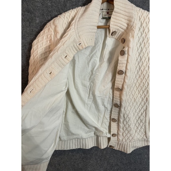 VTG Carraig Donn Women Wool Ireland Button Cardigan M Cable Knit Ivory Lined - Picture 5 of 11